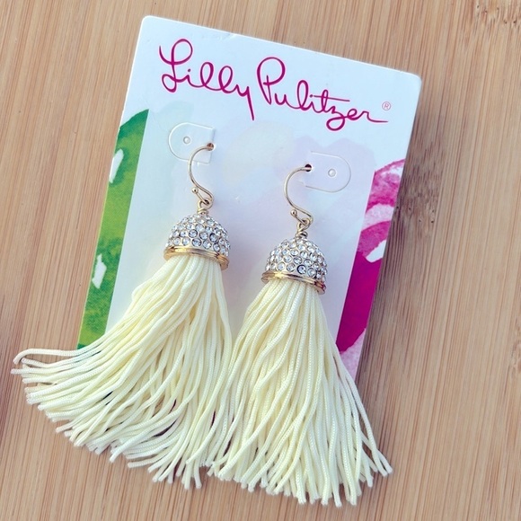 Lilly Pulitzer Jewelry - Brand New Lilly Pulitzer Resort White Tassel Earrings Gold Tone Rhinestone Drop